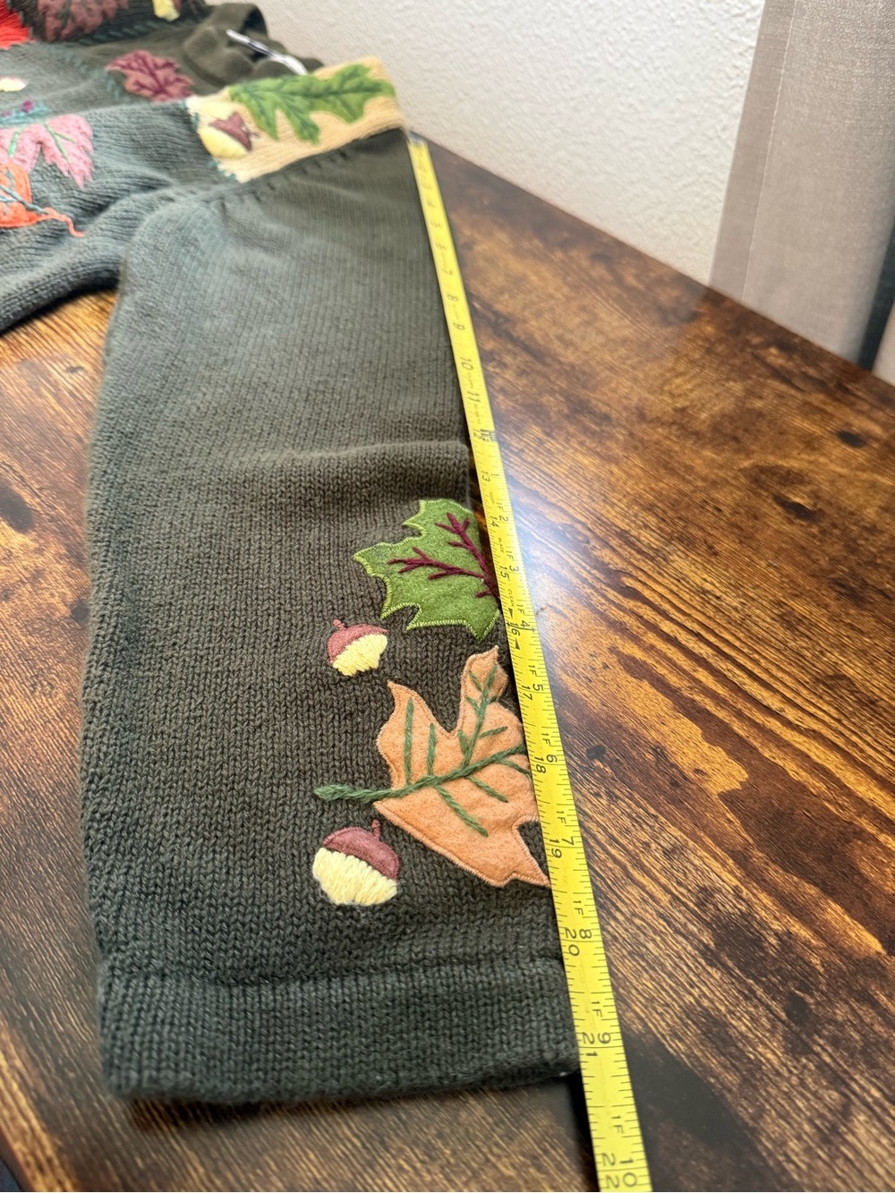 Bobbie Brooks Olive Green Patchwork Leaf Appliqué Crewneck Sweater - Picture 8 of 9